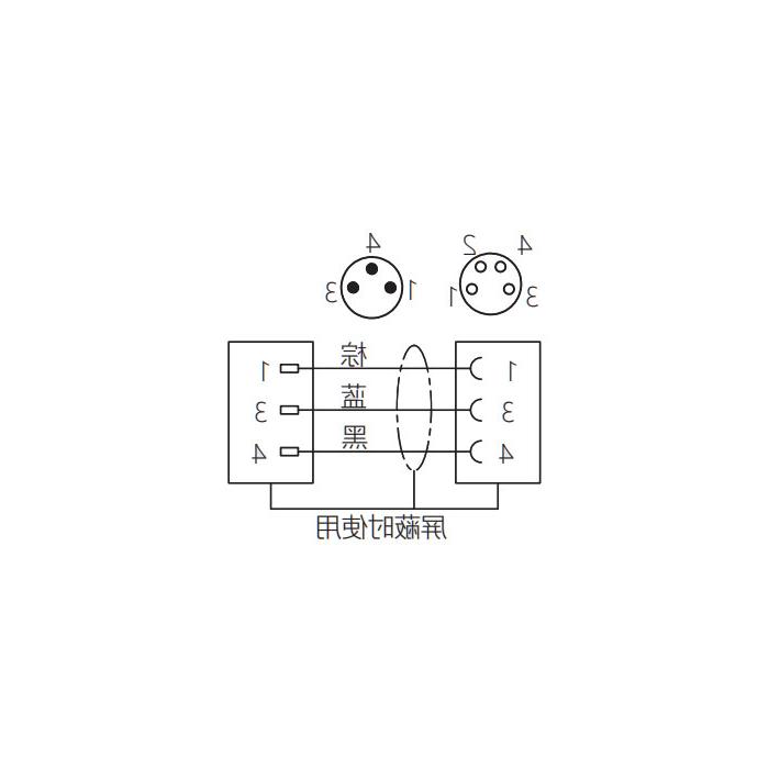 M8 3Pin, female straight turn male straight, double end pre-cast PVC non-flexible cable, grey sheathing, 63D103-XXX