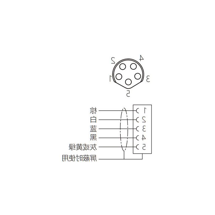 M8 5Pin, straight female, single-end precast PUR flexible cable, shielded, black sheathed, 63S705-XXX